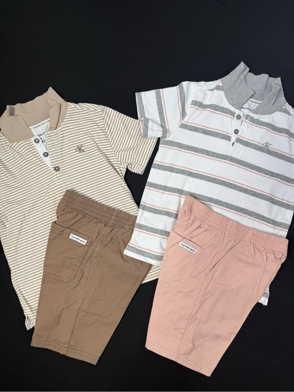 CK Kids Striped Polo Set in Beige, Gray and Pink size 4